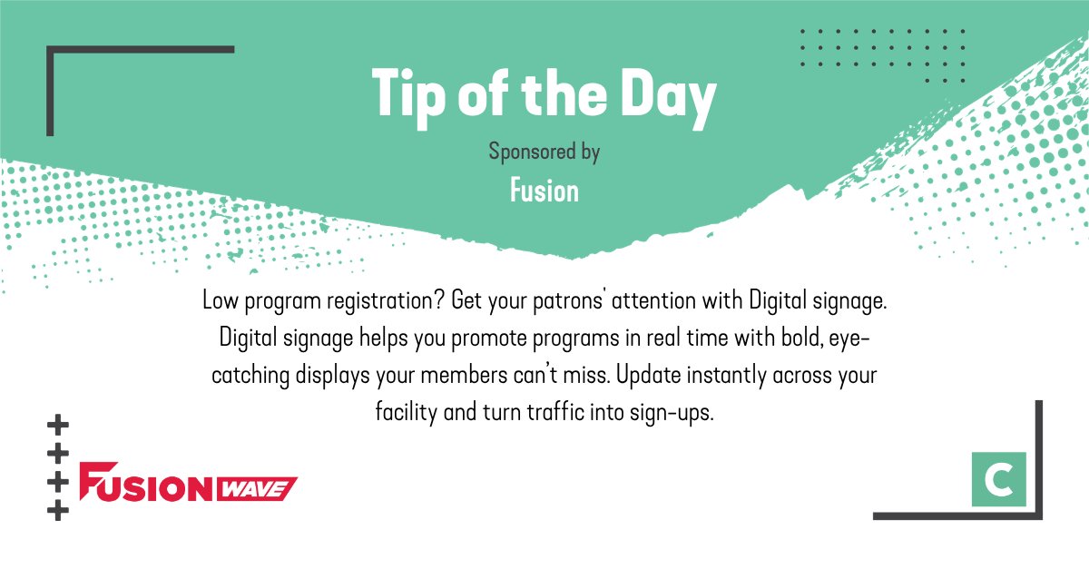 CampusRecMag's tweet photo. Today's Tip of the Day is presented by Fusion. 

To learn more, visit https://t.co/YODm4i9TOw. https://t.co/0a5e5hoRPz