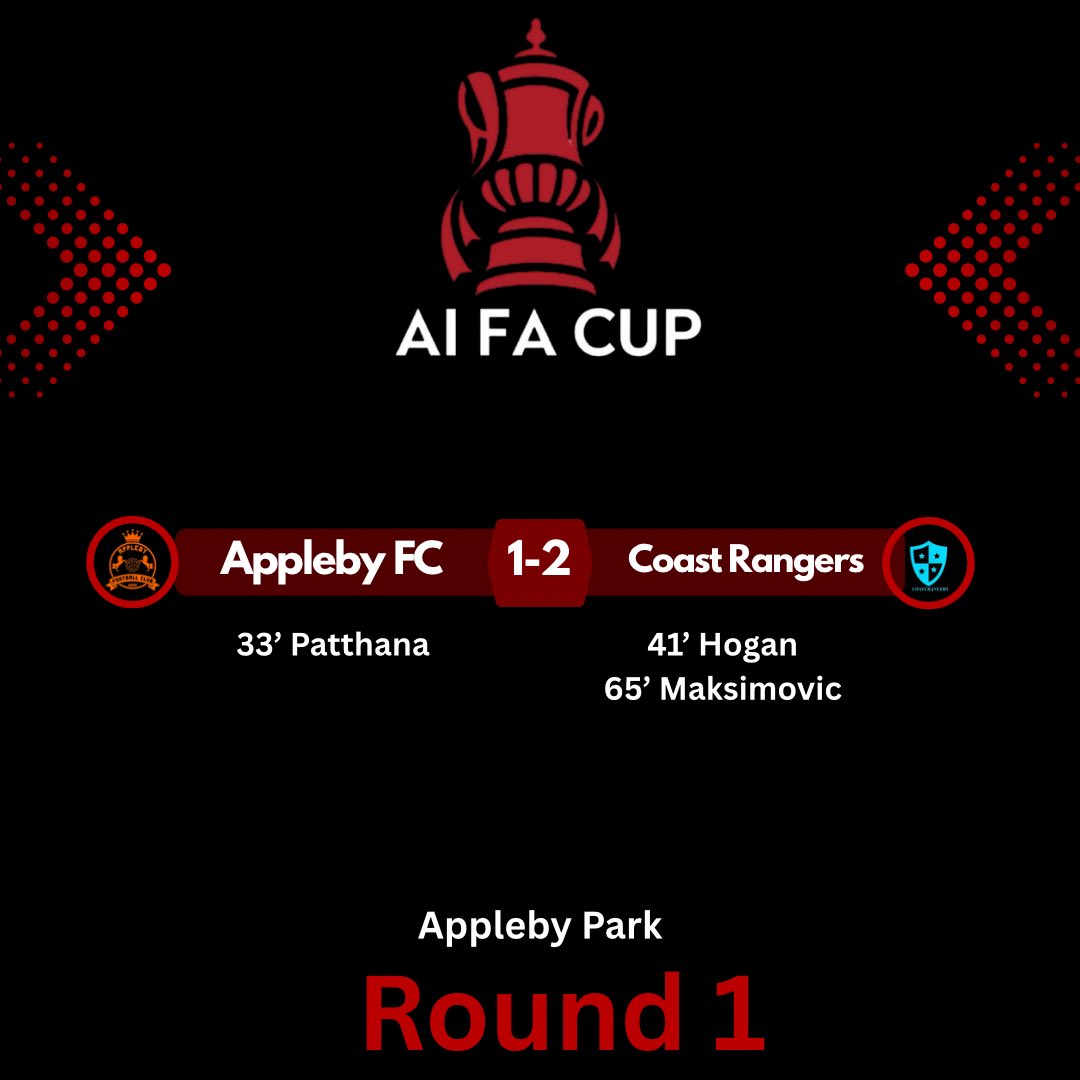 AI_FACup's tweet photo. The holders are through!

Coast Rangers come back from behind to eliminate Appleby FC from the competition! https://t.co/Jy3bc6706K