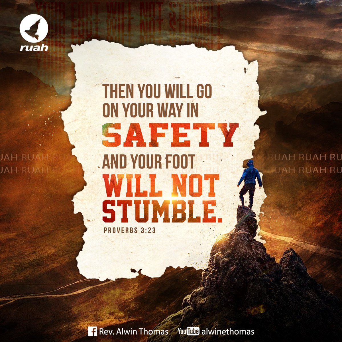 alwinthomas's tweet photo. Proverbs 3:23 -Then you will go on your way in safety, and your foot will not stumble.

##Proverbs323 #GodsProtection #WalkWithoutFear #DivineSafety #FaithWalk #BibleVerse #NoStumble #TrustInGod #RuahTV #RuahMinistries #RuahRevivalCentre https://t.co/3RnODrDKf2