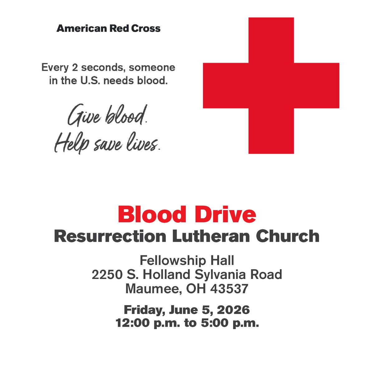 RaisedWithJesus's tweet photo. To Register, Please Call 1-800-RED CROSS or go online to https://t.co/nDXcm2J3pU and use keyword: RESURRECTIONMAUMEE https://t.co/D9PcQfN3YC