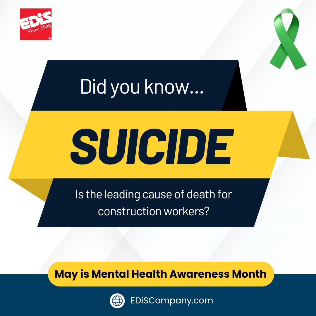 EDiSCompany's tweet photo. Did you know: Suicide is the leading cause of death for construction workers 💚 This mental health awareness month we are dedicated to drawing attention to this statistic and building a new legacy of support and strength.

#MentalHealthAwareness #BuildingALegacyOfSupport https://t.co/5tZ1Zkt6cZ