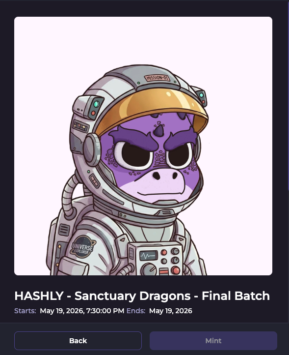 hashly_h's tweet photo. Tomorrow at 7:00 PM UTC, the last ever Sanctuary Dragons mint goes live on @SentX_io 

Free mint, straight from your @hashpack  wallet ✅

Once they're gone, they're gone. Your vote power on @hashly_h depends on it 👀

Set your alarms → https://t.co/EHu1zs6MjI https://t.co/tBLEOuNo7J