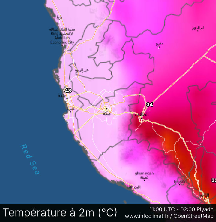 MeteoMosta68162's tweet photo. @Arab_Storms #السعودية 🇸🇦 
48 درجة تحت #الظل سجلتها محطة مطار الملك عبد العزير الدولي بمدينة #جدة على ساعة 14:00 بالتوقيت المحلي 🇸🇦🔥👇 https://t.co/kx4ahKkD9s