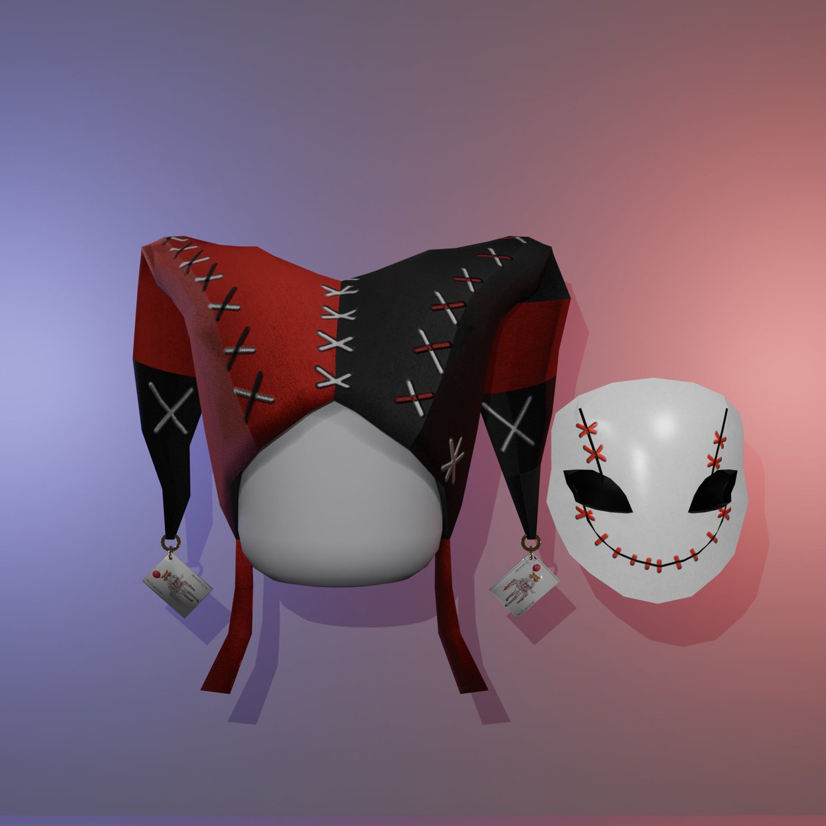 OverdoZsan's tweet photo. 🎭 Jester Hat &amp; Mask UGC 🎭

New low poly Roblox accessory set made in Blender.
Focused on clean topology, optimized tris, and strong silhouette for Roblox UGC. 

Open for commissions ✨

UGC • Accessories • Low Poly Assets https://t.co/a91BlyqO13