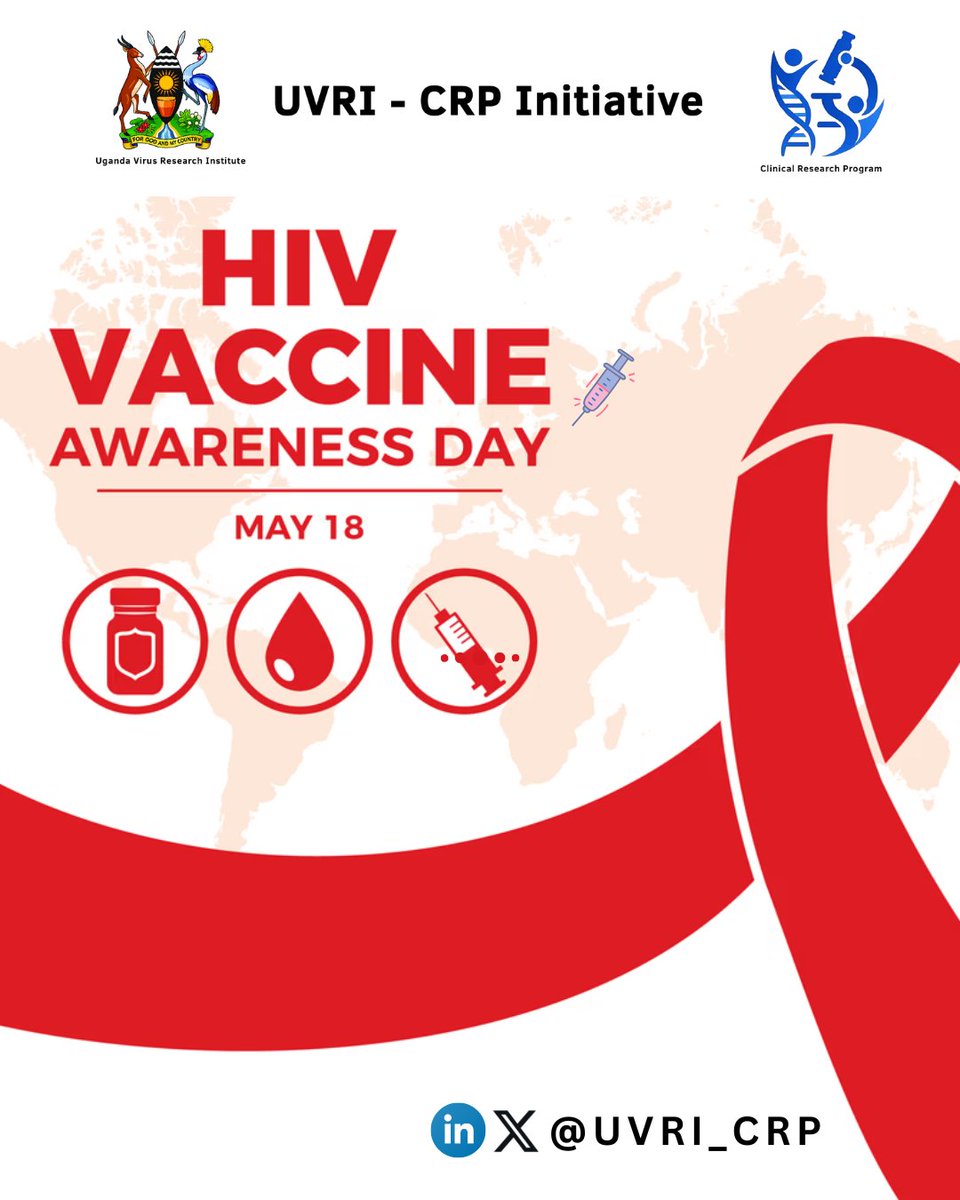 UVRI_CRP's tweet photo. Today, on HIV Vaccine Awareness Day, we celebrate the courage of volunteers, researchers, and communities committed to the fight against HIV.

Though our work has expanded to other global health priorities, our commitment to finding an HIV vaccine remains steadfast. 

#HVAD https://t.co/E9L1xkp871