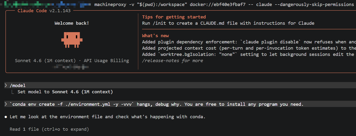 dotnetfx35's tweet photo. 为了给 AI 科学家安装运维能力，MachineProxy 现在支持远程连接到 Docker 容器。 https://t.co/XtLRDKjGn0