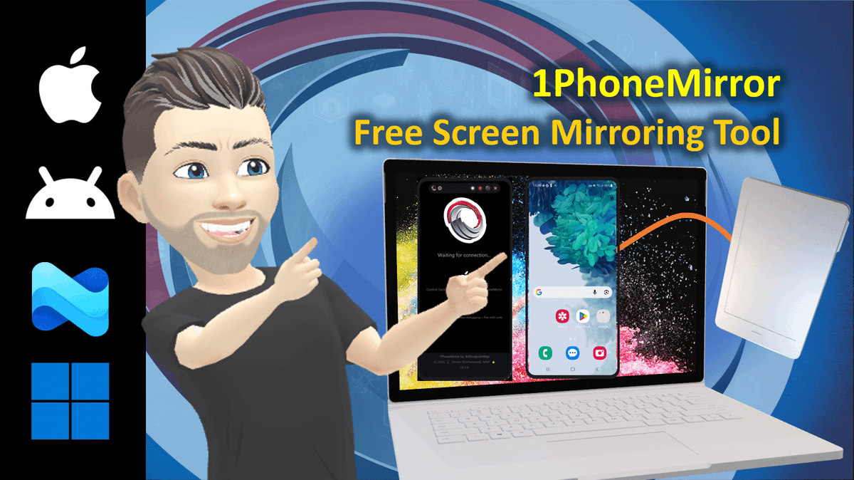 MSEndpointMgr's tweet photo. Blog post:  1PhoneMirror: Free Screen Mirroring Tool for Intune Admin https://t.co/bslc69YaY6 https://t.co/w3oNSVzvVk