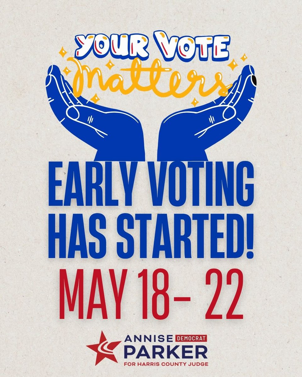 AnniseParker's tweet photo. You get the leadership you vote for! Get out and vote Harris County, I’d be honored to serve as your next Harris County Judge 💙 https://t.co/GR1PBHNACs