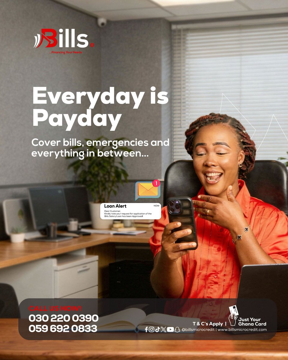 BillsMicroCred's tweet photo. Broke mid-month? 
Not anymore. Everyday is payday with Bills!

#bills #billsmicrocredit #billssalaryloan #wegotyou #financingyourneeds https://t.co/TtPn2oYmMb