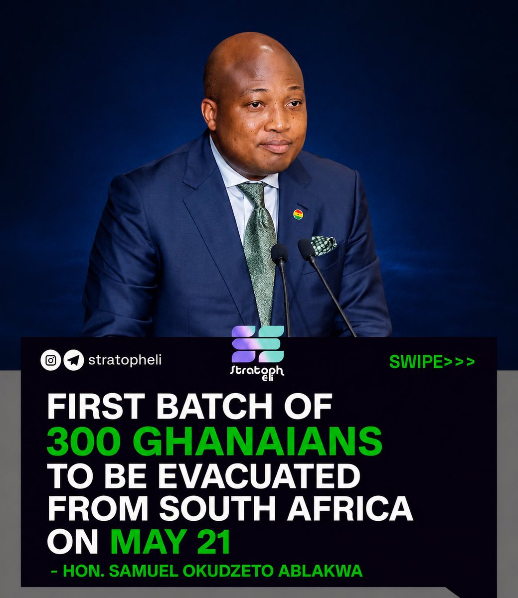 Scripture___'s tweet photo. 🇬🇭✈️ BREAKING: The first batch of 300 Ghanaians stranded in South Africa is set to be evacuated on May 21, according to Hon. Samuel Okudzeto Ablakwa. 

What are your thoughts on this development? 👇🏾

Shatta Wale
#StratophEli #GhanaNews #SouthAfrica #Evacuation #Trending https://t.co/fzgN6qprJS