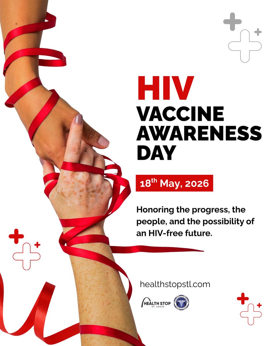 HealthStopSTL's tweet photo. Today is HIV Vaccine Awareness Day. We honor the scientists, volunteers, and communities working toward a future without HIV—and recognize that prevention starts with awareness, testing, and care. Get tested: https://t.co/cQTM1pnePT #HIVVaccineAwarenessDay #StopHIV #PublicHealth https://t.co/J2wxfRA1tY