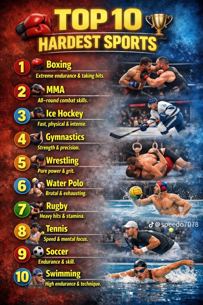 The top 10 hardest sports of all time Do you agree with the list or nah?
