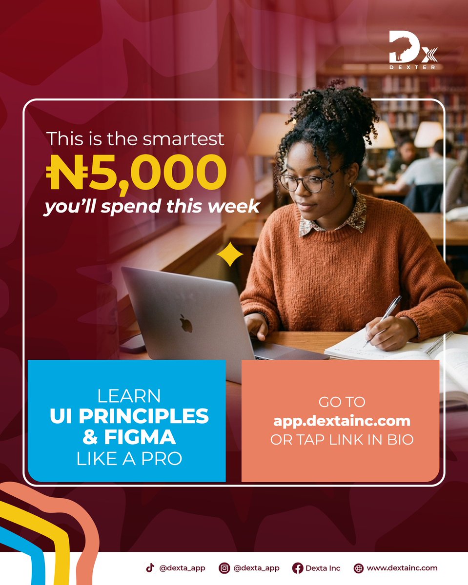 dextainc's tweet photo. Starting the new week with the right energy.
Head to https://t.co/KGZu3NS72V to get your course and improve your skills today.
PS: You can still sign up for the Dexter Campus Ambassador. Just tap the link in our bio or send us a DM today.
#dextercampusambassador #skillstacking https://t.co/a3A1G7Yeue