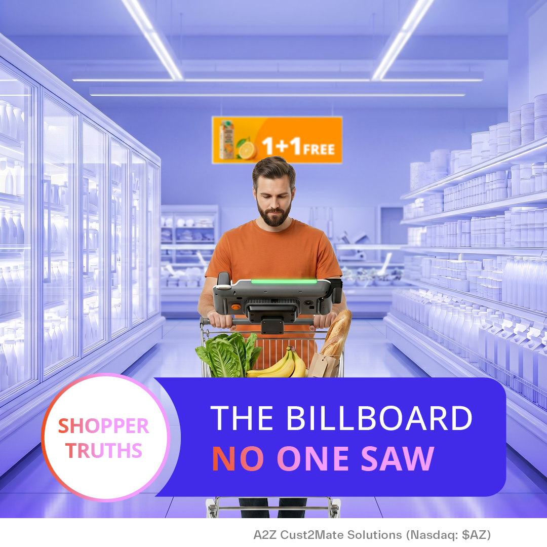 CorpA2z's tweet photo. Stop letting your promotions go unnoticed. π
41.6% of shoppers miss out on in-store deals simply because they didn't see them.
Cust2Mate solves this by putting the promotions directly on the smart cart screen.
β
A2Z Cust2Mate, $AZ
#Cust2Mate #SmartCarts https://t.co/WajGyHsHXB
