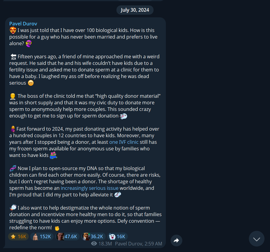 0xWilliam888's tweet photo. The narrative behind $PD is actually one of the most unique stories connected to Pavel Durov and the Telegram ecosystem.

It comes from Pavel’s own biography and his public statements about having over 100 biological children through sperm donation. He even tokenized a Telegram sticker tied to that story, which makes the entire narrative feel incredibly native to Telegram culture and TON itself.

Read these posts carefully:
https://t.co/RDjny6Izo6
https://t.co/cGnCu1DOPk
https://t.co/bZ6sPW1XgM

There’s no need to overexplain $PD anymore. The project’s article below already summarizes the entire narrative extremely well.

What matters is this: people see the story, they know it’s good, but many are still hesitant to push it hard enough. In my opinion, this is exactly the kind of narrative that can survive through cycles and leave a long-term mark.

After carefully checking everything, I chose the one with this CA:
EQBFVuE7RYSzl35gCgP8LU_zpnBSnYsWlh9doIwsIT00DEMH

This version looks significantly cleaner, more organic, and more naturally built. Another one looked abandoned, and after checking the on-chain activity, it honestly didn’t look nearly as strong or authentic.

The idea itself is genuinely brilliant. Spend some time reading and researching deeper into it.

We are still early. There will be many major news events ahead, and both TON price action and ecosystem volume can grow aggressively again. Strong narratives with viral potential deserve to spread.