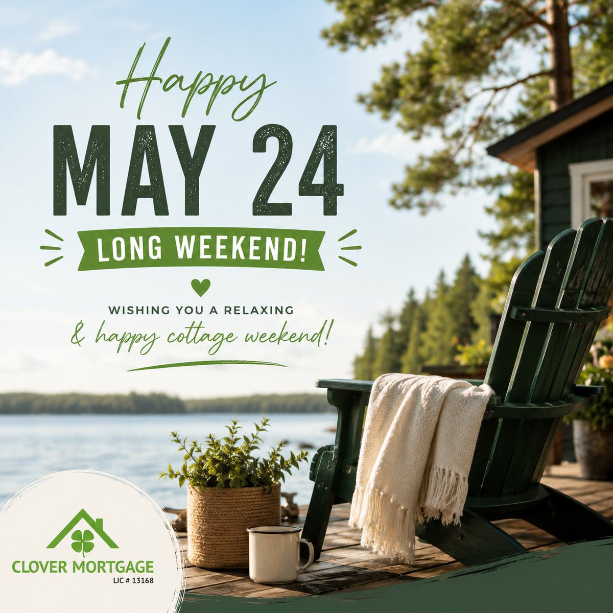StevenTulman's tweet photo. ☀️ Here’s to lake days, campfires, dock coffees, and a well-deserved reset.
Wishing everyone a safe, relaxing, and happy May 24 long weekend from all of us at Clover Mortgage 🍀🏡
Enjoy every moment of cottage season kickoff! https://t.co/mpf7Z69Ljn