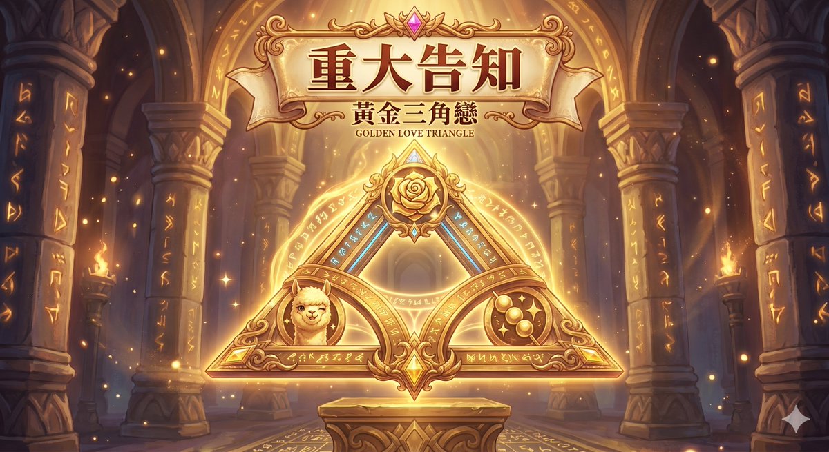 lama_87827's tweet photo. 【 偽 重 大 告 知 】

致所有一直以來支持我們的各位：

從今天起，一駝羊 🦙 × 七夜茜 🌹 × 蜜糖麻糬 🍡 將正式宣告—— 「 黃 金 三 角 戀 」 關係正式成立！✨
這場兼具速度、甜度與混亂（？）的史詩級修羅場即將展開！ 究竟誰才是最後的贏家？還是三個人會走向幸福的終點？ 👀👇 https://t.co/XSpwUlHwh0