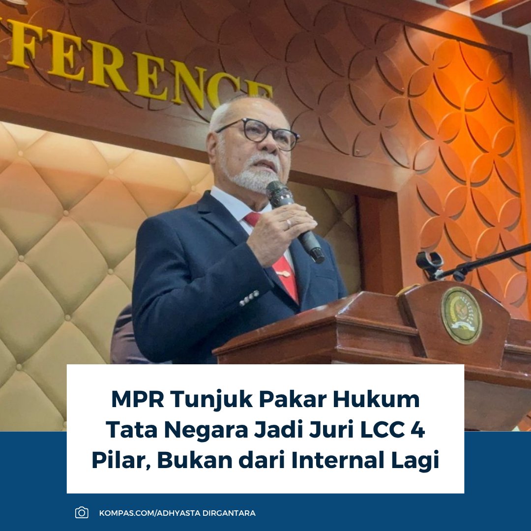 kompascom's tweet photo. Baca selengkapnya: https://t.co/Qr6Gt9oz9Y

Ketua Badan Sosialisasi MPR Abraham Liyanto menyiapkan pembaruan untuk LCC 4 Pilar. Ke depan, dewan juri akan melibatkan pakar hukum tata negara dan akademisi di daerah.

~RK #MPR #LCC https://t.co/9W9bAG9ztd
