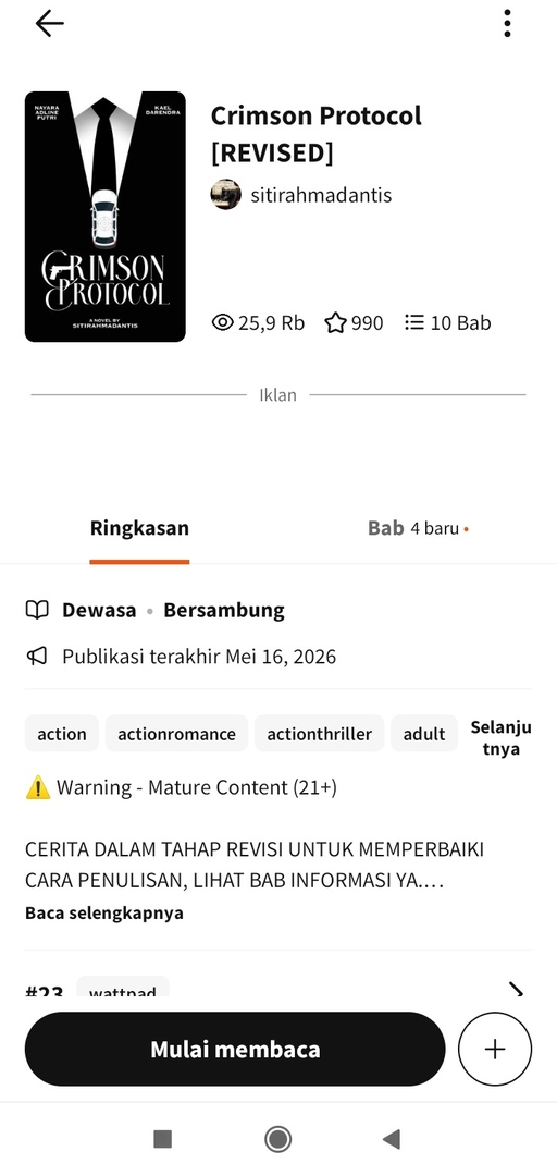 wattpadmenfess_'s tweet photo. /wp/ Sender lagi baca Crimson Protocol enak banget dibaca anjir 😭 action ada, tension ada, romance-nya juga ngena banget.  Author kapan update lagi 😔
Sekalian spill action romance favorit kalian dong sender mau baca juga https://t.co/8dlHoFMT1I