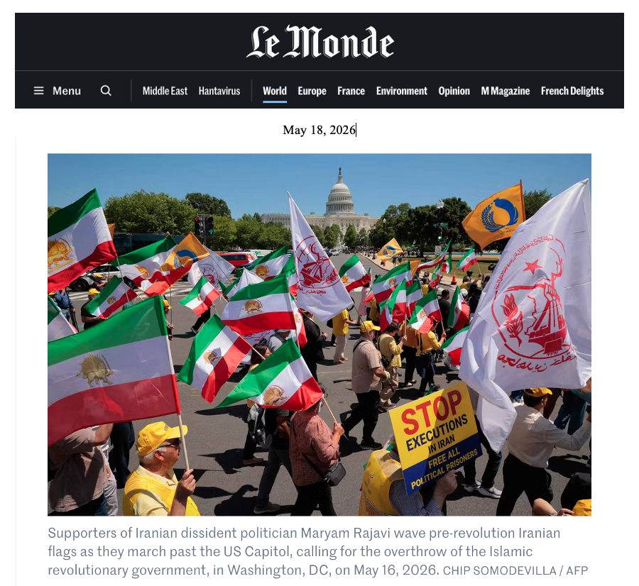 A_Jafarzadeh's tweet photo. The leading French newspaper, Le Monde, published a picture of thousands of supporters of Mrs. Maryam Rajavi who marched in Washington, DC, calling to stop the executions in Iran &amp; supporting the overthrow of the regime by Iran's people. #DCFreeIranRally #StopExecutionsInIran https://t.co/4MMvUyorTn