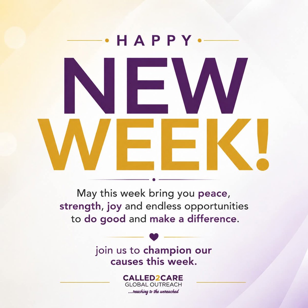 called2care_go's tweet photo. Happy New Week from Called2Care Global Outreach!✨

Join us this week as we continue to care, support, and reach the unreached.

Together, we can make a difference.

🌍 https://t.co/eEhSjUGzp1

#HappyNewWeek #Called2Care #GlobalOutreach #CommunityImpact #CareForOthers #Nonprofit https://t.co/SjS5xjYqX7