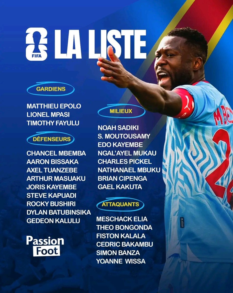 UFCongo's tweet photo. @fifaworldcup_fr: la liste de @Seb_Desabre dévoilée ! @UFCongo Avec @gaelkakuta810, @EVENTSRDCCOM, @Bakambu17, @FecofaRdc, @fecofa_kinshasa, @laguinetweete, @CAFCLCC https://t.co/IMvATGSilt