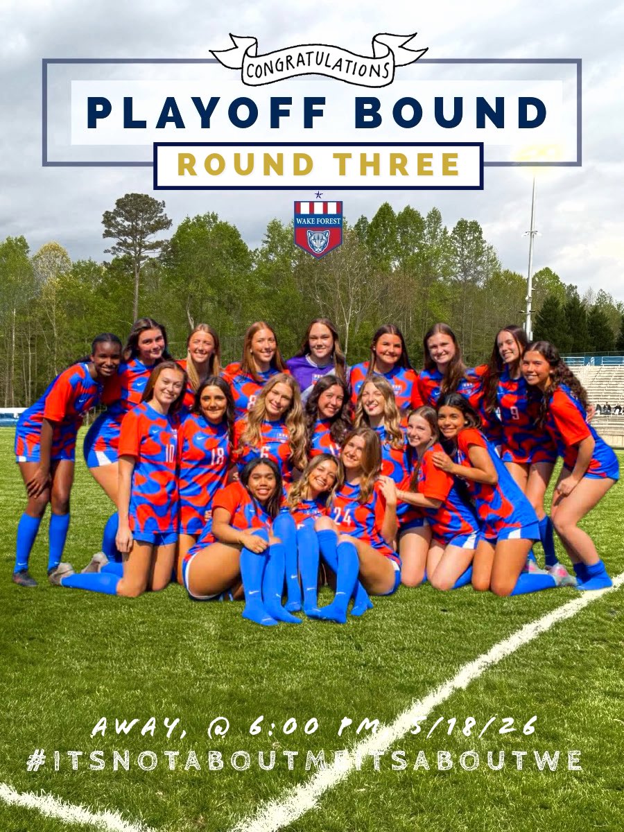 WFCougarSoccer's tweet photo. ROUND 3 of the State Playoffs!! Wake Forest Women’s Varsity Soccer play against no. 1 Cardinal Gibbons on Monday, May 18th at CGHS (6:00PM)! 

Come out and support the girls as they compete in the third round of the state playoffs! Lets go COUGARS!!

#WFHSSoccer #StatePlayoffs https://t.co/dz1M5pkYm2