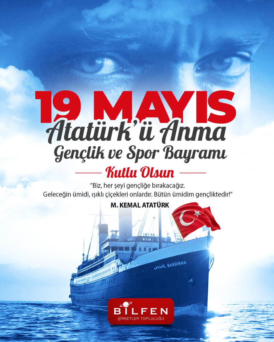 EturServis's tweet photo. 19 Mayıs Atatürk’ü Anma, Gençlik ve Spor Bayramımız Kutlu Olsun. 🇹🇷

#19Mayıs #AtatürküAnmaGençlikveSporBayramı https://t.co/o6YVU1NHBj