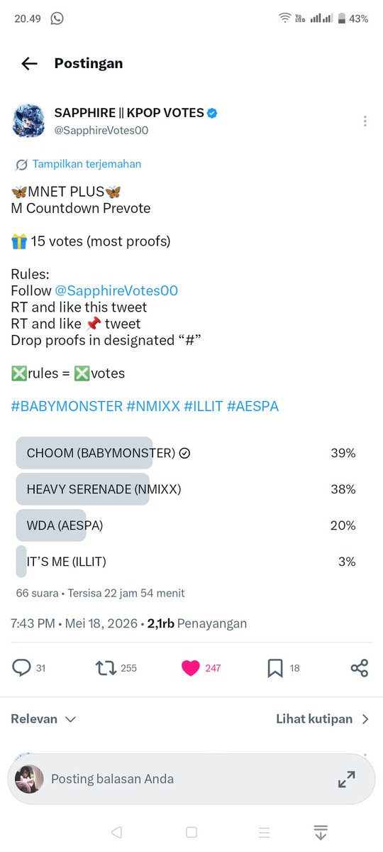 nazeaadhisa's tweet photo. @SapphireVotes00 #babymonster https://t.co/bfv9M4f4fq