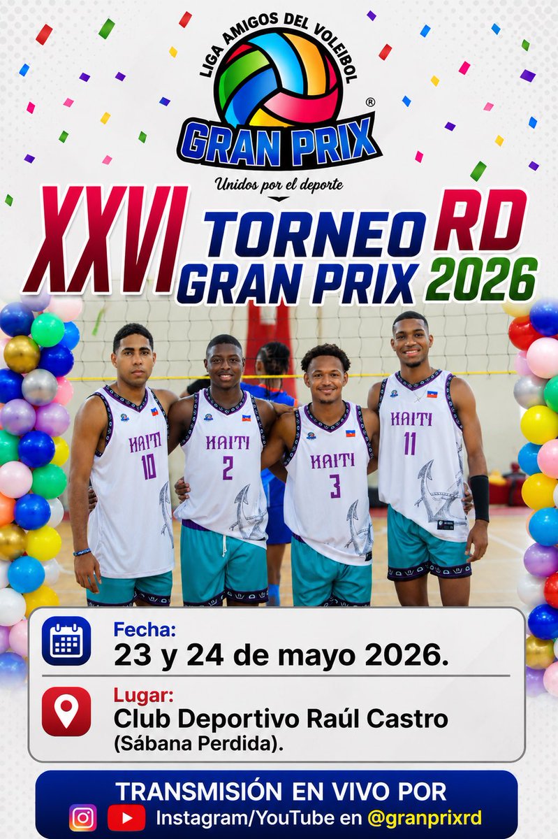 RuddyLendor's tweet photo. Este Sábado 23 de mayo a las 5:00 pm y el domingo 24 de mayo desde las 9:00 am, estaremos realizando la edición no.26 del GRAN PRIX RD, evento desde 2017, de donde han salido grandes atletas del voleibol nacional dominicano. https://t.co/gE6zf6tLTC