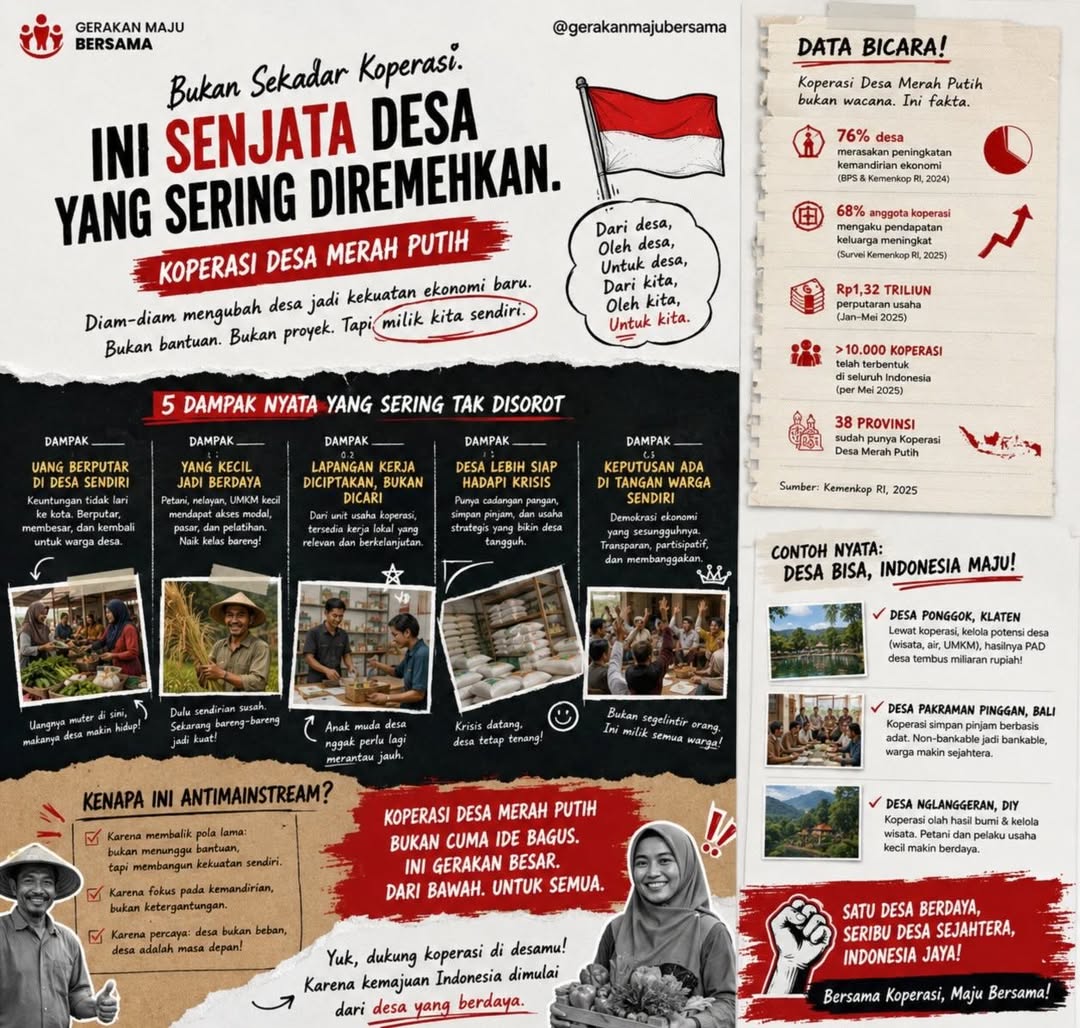 27coolfacts's tweet photo. Data tidak bohong: 
76% desa dengan koperasi aktif mengalami peningkatan kemandirian ekonomi
Rp1,32 triliun perputaran usaha koperasi tercatat dalam beberapa bulan terakhir
Ribuan lapangan kerja lahir dari usaha yang dibangun masyarakat sendiri Yang dibangun bukan cuma koperasi. https://t.co/GMBBSQn1ZR
