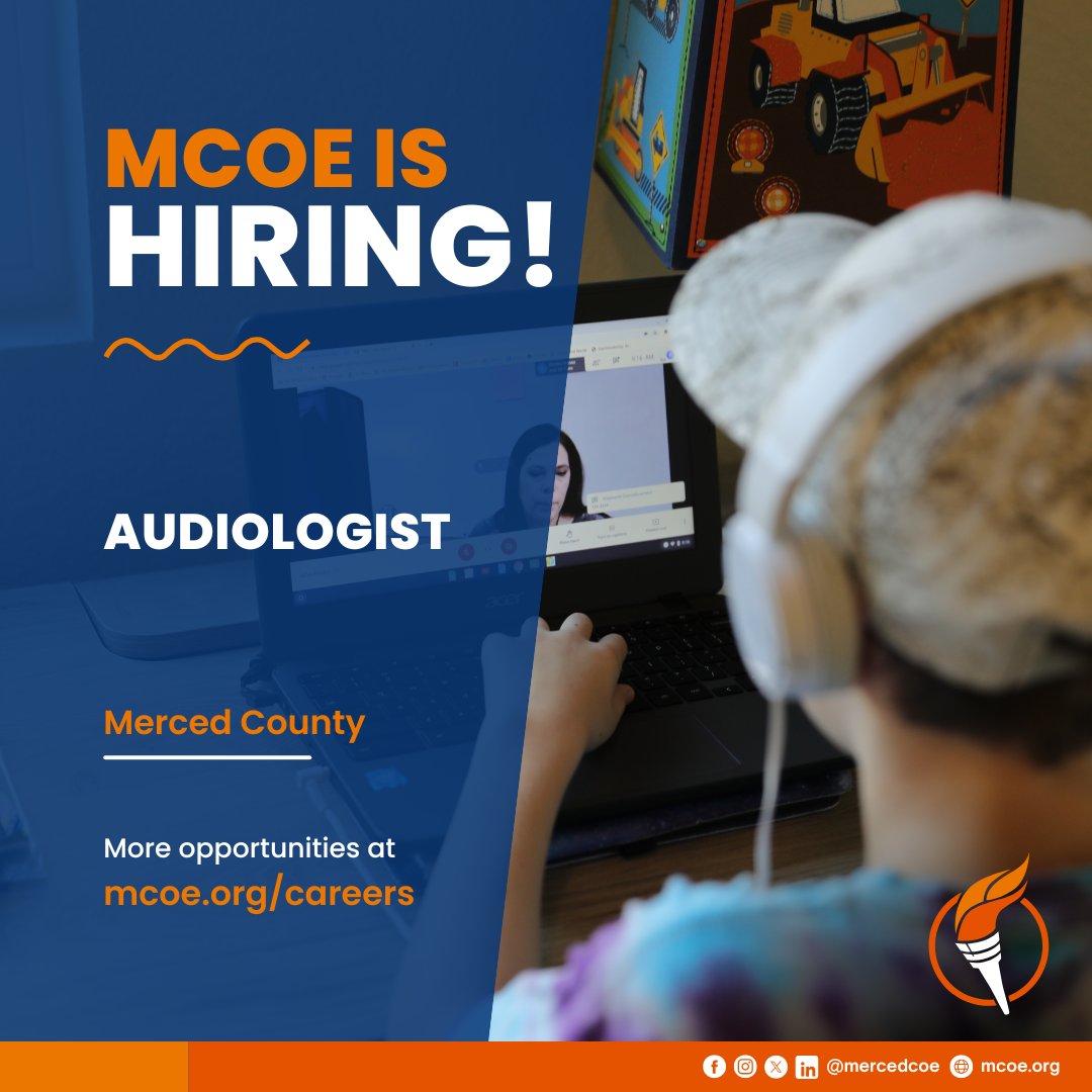 MercedCOE's tweet photo. 📢 Job Announcement:

Audiologist (REPOST)
Location: Merced County

👉 Apply here:
https://t.co/EPJcDfEMTe 

#MercedCOE #MercedCounty #MercedJobs https://t.co/wtQUgfzKK4