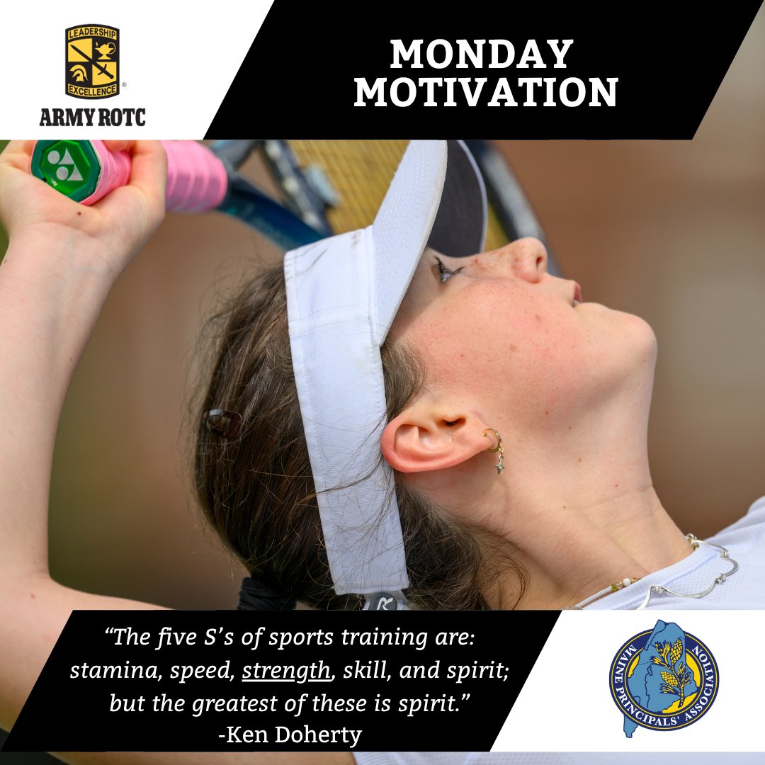 MPA_Sports's tweet photo. "The five S’s of sports training are: stamina, speed, strength, skill, and spirit; but the greatest of these is spirit." -Ken Doherty
#MPASports #MotivationalQuotes
__
Go beyond your field of study and get a world-class education in leadership.
In Army ROTC, you’ll work side by side with peers who support your growth and you’ll become a role model, mentor, and decision-maker.
In any environment, at any scale.
It’s a challenging path, but along the way you’ll sharpen your skills and show yourself and those around you exactly what you’re capable of.
Decide to lead, at https://t.co/UivOn7yYdV
To learn more about Army ROTC and the opportunities available, contact your local scholarship and enrollment officer: Brendan Fahey - brendan.fahey@maine.edu.