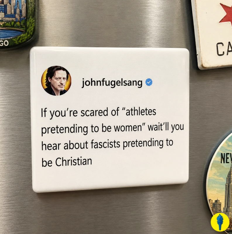 _TheBlueTorch's tweet photo. I love that they're making fridge magnets out of John Fugelsang's posts now. 💙 https://t.co/LjlVdmfVpz