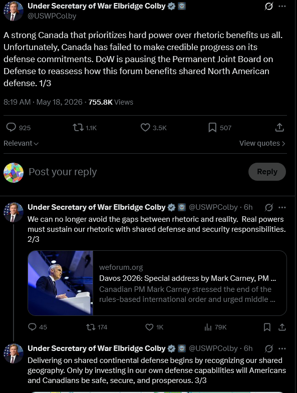 OttawaPro's tweet photo. Elbridge Colby is the senior US Pentagon official (Under Secretary of War for Policy) and top advisor to the Secretary of War on defense strategy and foreign policy. https://t.co/sTRMMhIUSS