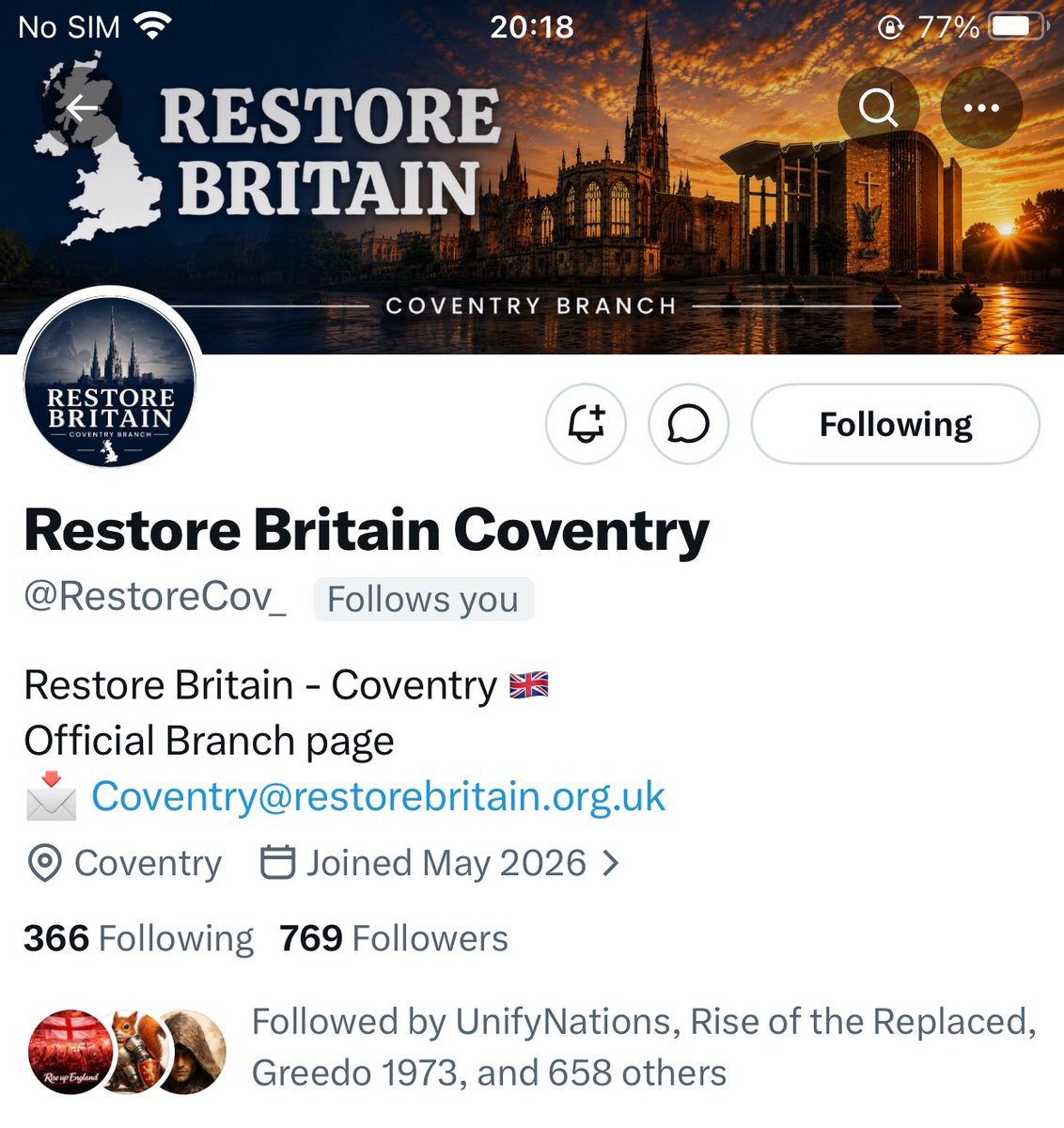 Anon7127's tweet photo. Three quarters of the way there guys,one last push for Coventry
@RestoreCov_ https://t.co/Qzdeqz6A6q