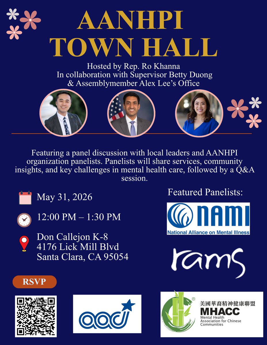 RAMSInc's tweet photo. Join @RepRoKhanna's 2026 AANHPI Town Hall on May 31. RAMS will be one of the featured panelists alongside Supervisor Betty Duong, Assemblymember Alex Lee, &amp; Bay Area partners to discuss community needs, gaps in support, &amp; how to strengthen care.

Register: https://t.co/yg3OtGZrXr https://t.co/Ups1gcOzXU