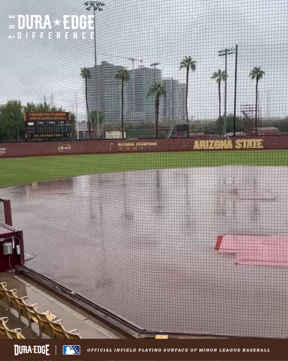 DuraEdge's tweet photo. What if 2.5 inches of rain did not cancel practice? At Arizona State University, that is now the reality. Groundskeeper Leah Withrow says their DuraEdge field has them back on the dirt in less than 24 hours after heavy rain.

#BaseballField #Groundskeeper #SportsTurf #Groundskeeping