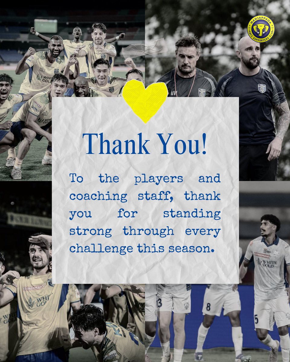 kbfc_manjappada's tweet photo. To the players and coaching staff, thank you for the passion, sacrifice, and fight you showed throughout the season.🫂
Every drop of effort, every battle, and every moment you gave for the badge will always be respected and remembered. 💛

#ThankYou https://t.co/d0i9fQ6rHX