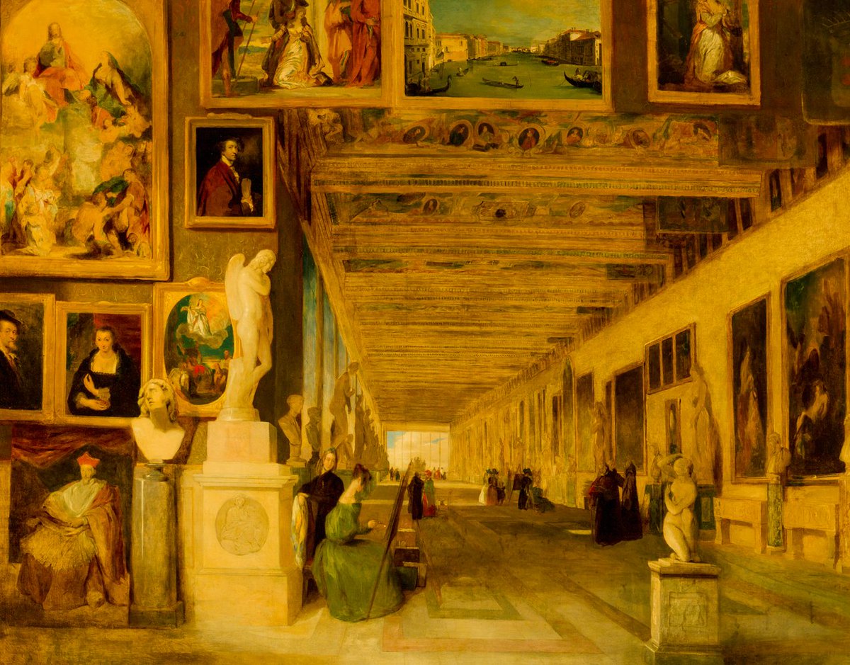 ElMuseoSoumaya's tweet photo. Giorgio #Vasari proyectó uno de los primeros edificios concebidos como #Museo: la Galería Uffizi @UffiziGalleries.
Este óleo de John Scarlett Davis, parte de la #ColecciónDelSoumaya, nos permite recorrer uno de sus pasillos y acercarnos al origen del espacio museístico moderno. https://t.co/D405bOvOl4