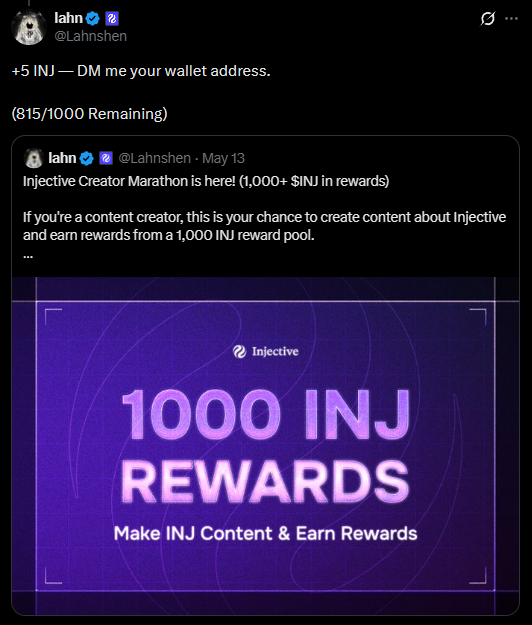 CryptoL1s's tweet photo. Just got 5 $INJ for a short article.

Probably one of the best opportunities for creators rn.

Just create content about Injective and get rewarded directly. https://t.co/OUoYvVcBmM https://t.co/I1FjHaB4IL