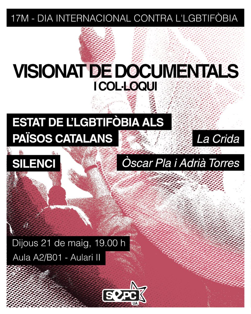 ua_sepc's tweet photo. Davant l’ofensiva reaccionària i el blanqueig de les institucions, les estudiants dissidents passem a l'ofensiva!

Vine al visionat de documentals i col·loqui, el 21 de maig a les 19.00 h a la UA, per a analitzar la situació als Països Catalans.

T'esperem! Passem a l'acció! 🔥✊ https://t.co/7RXBEZDXfy