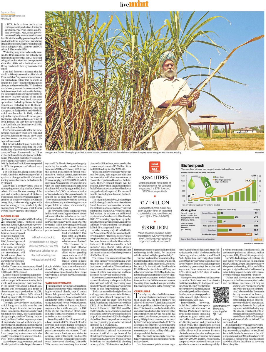 sunitarora's tweet photo. Why India should exercise caution with its ethanol exuberance…@sayantanbera https://t.co/ZAdobTtFdb