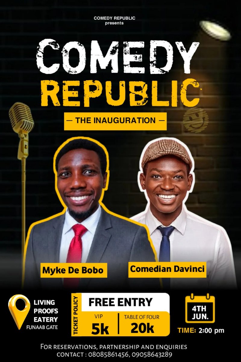 comediandavinci's tweet photo. see y'all at living proofs FUNAAB, 4th of June || 2pm 
link to registration and reservations on my bio ☝️ 
#comediandavinci #comedyrepublic https://t.co/e4SuBbIWZC