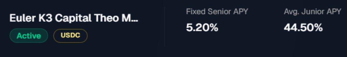 0xKnoxFi's tweet photo. Knox is deploying a @k3_capital Frontier Theo USDC market on @arbitrum powered by @eulerfinance

Our latest vault is built combining isolated lending markets with programmable tranche design through Euler’s EVK + EVC architecture https://t.co/FG115Ki4Z4