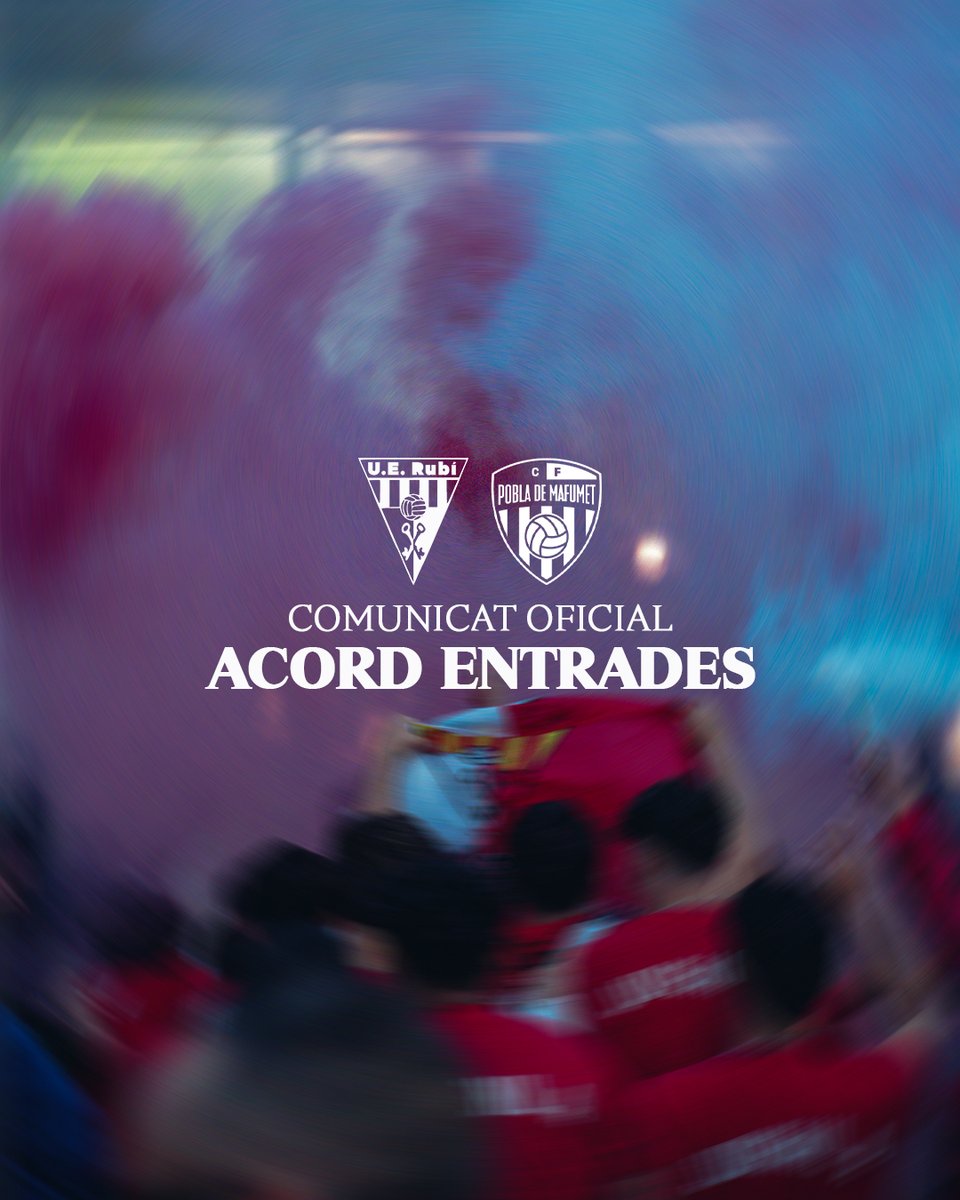 UERubi's tweet photo. 🤝🏼 La Unió Esportiva Rubí i la @CFPoblaMafumet han arribat a un acord per intercanviar entrades visitants per un preu de 5€. https://t.co/wuszBXUWcE