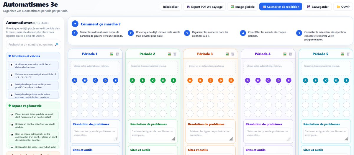 joanriguet's tweet photo. Ajout d'une fonctionnalité dans l'application pr créer sa progression annuelle d'automatismes : le calendrier de répétitions avec rythme expansé, que l'on peut personnaliser en saisissant le nombre de semaines par période afin d'ajuster selon la zone dans laquelle on se trouve https://t.co/P78IWzMmgl