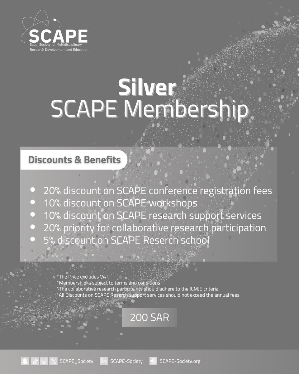 Scape_Society's tweet photo. Elevate your experience with the Silver Membership!

Enjoy exclusive discounts, valuable benefits, and priority opportunities with SCAPE Membership. 

Join now and become part of a community that inspires growth and collaboration.

🔗 Registration Link: 
https://t.co/cAJ1SxvtoJ

#SCAPE #SilverMembership #Membership #Research #Education #Community