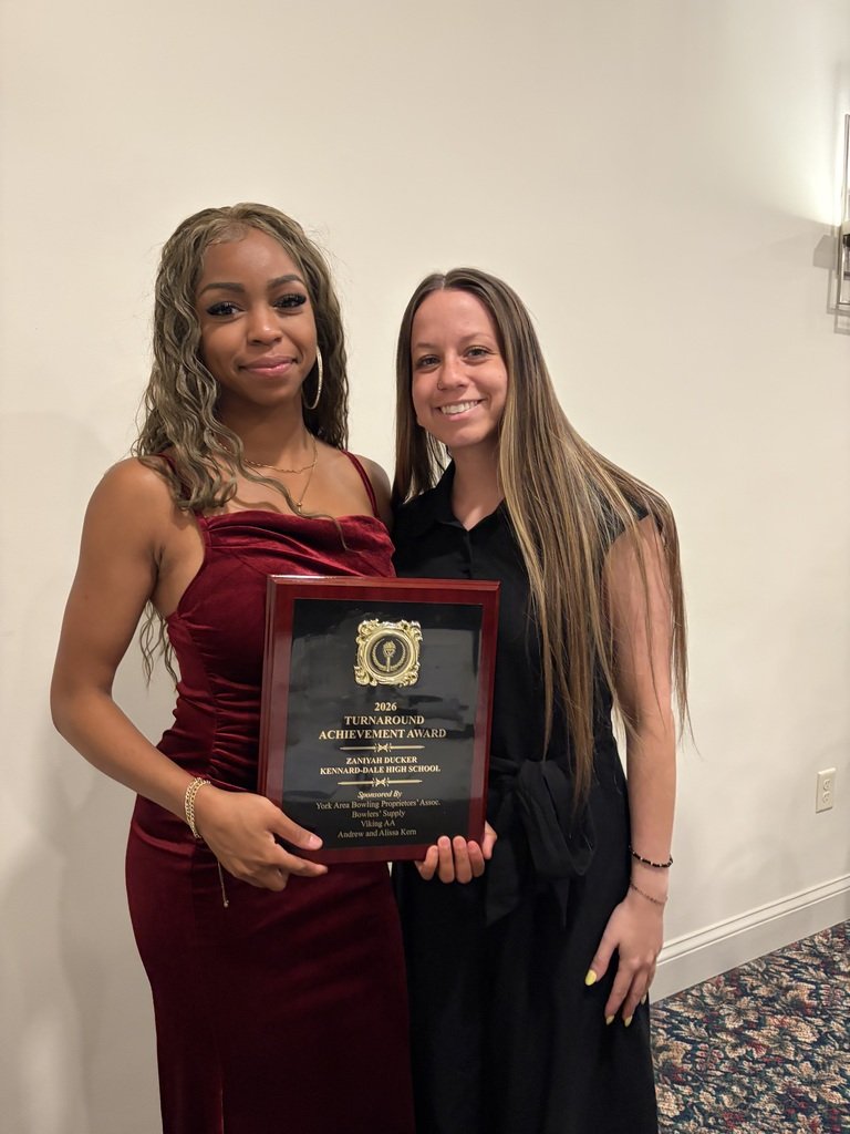 SESDRAMS's tweet photo. KDHS junior, Zaniyah Ducker was honored at the York Area Bowling Proprietors’ Association Turnaround Achievement Awards on 5/12/26.  This award recognizes exceptional perseverance, personal growth, and positive change academically, behaviorally, and personally. https://t.co/Tbw44K6gGr