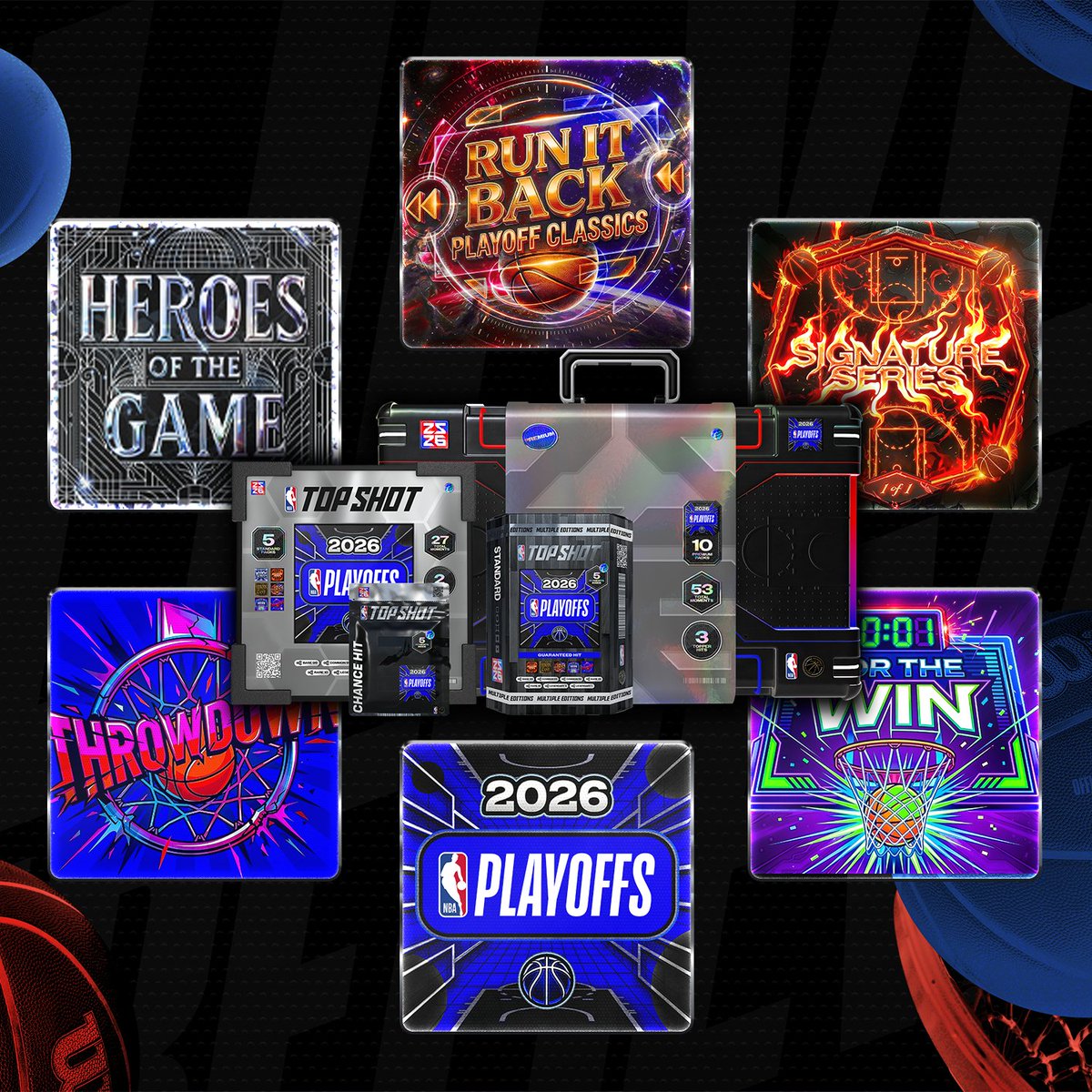 NBATopShot's tweet photo. 🚨 The 2026 NBA Playoffs drop is LIVE

Order your packs ⤵️
https://t.co/QiPhCzrYnZ

THE CHASE
✨ Iconic 1-of-1s from Ray Allen & T-Mac
✨ Autographed 1-of-1s from Kon, Queen & VJ

AND
🏆 Run It Back: Playoff Classics
🔨 Throwdowns
⏰ For The Win